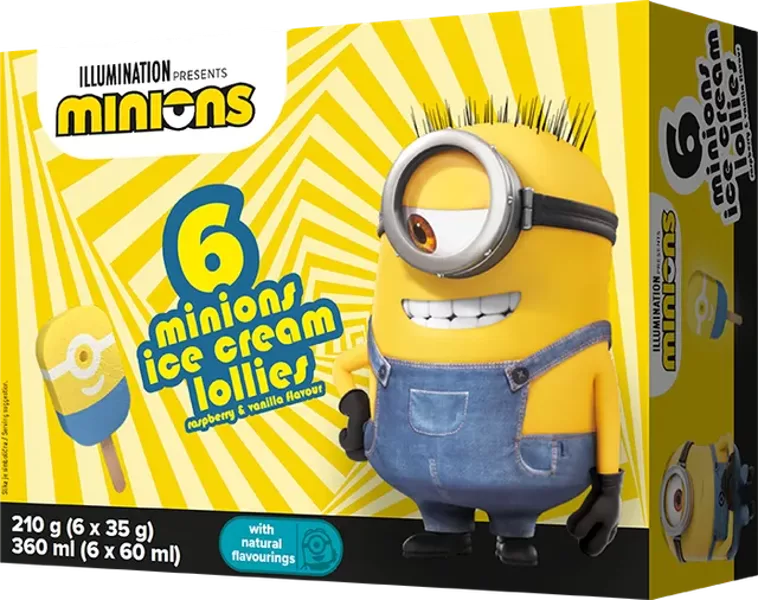 Minions vaarika- ja vanillimaitselised jäätisepulgad 6x60ml